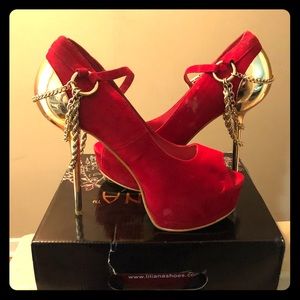 Red and gold stilettos